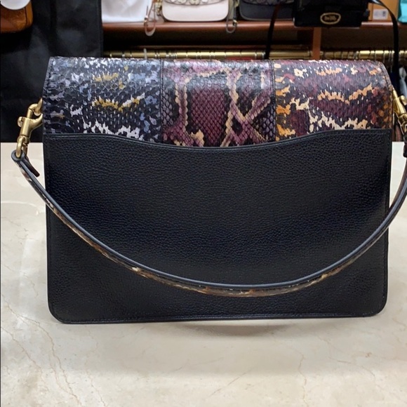 COACH 1941 TABBY LARGE EXOTIC SNAKESKIN AND LEATHER COLORBLOCK TOP HANDLE BAG - Picture 6 of 10